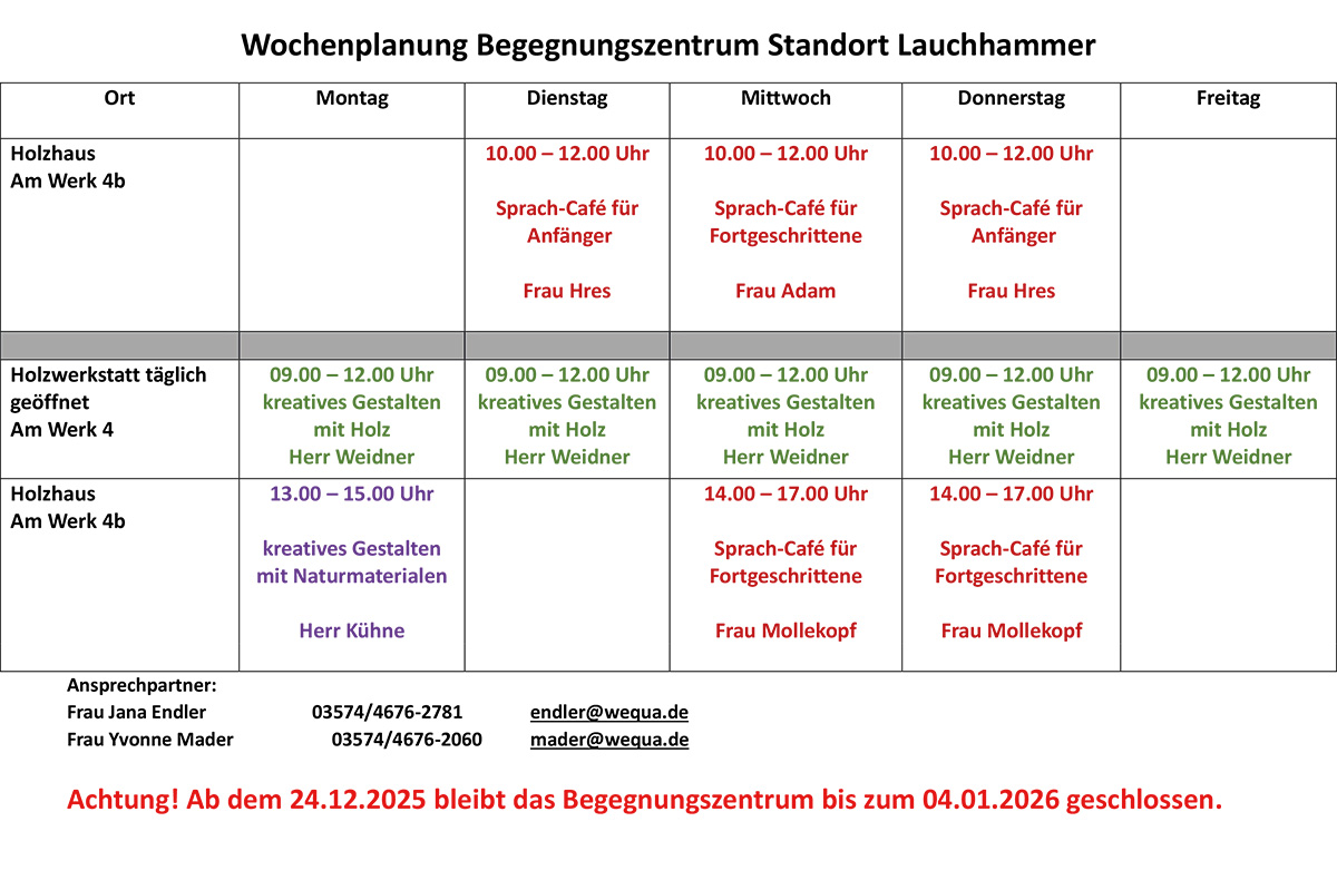 Wochenplanung Lauchhammer Januar 2025