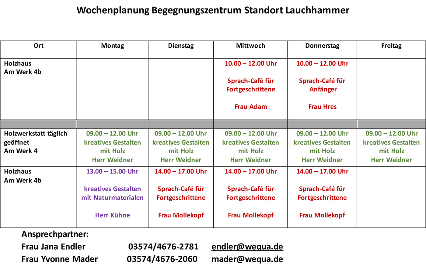Wochenplanung Lauchhammer Januar 2025