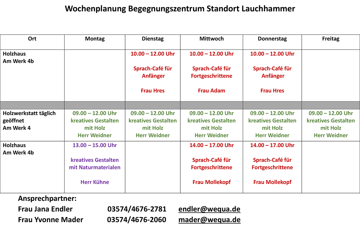 Wochenplanung Lauchhammer Januar 2025